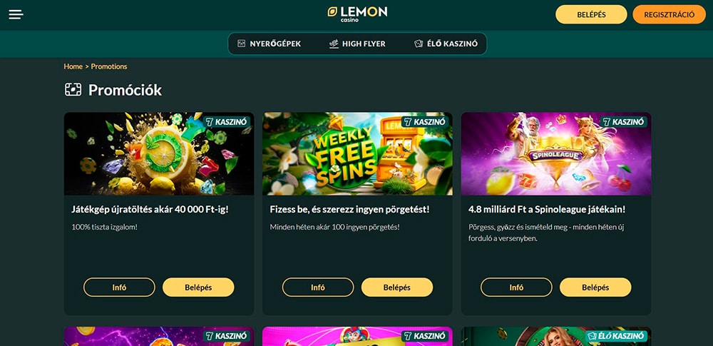 100-ingyen-pörgetés-Lemon-Casino